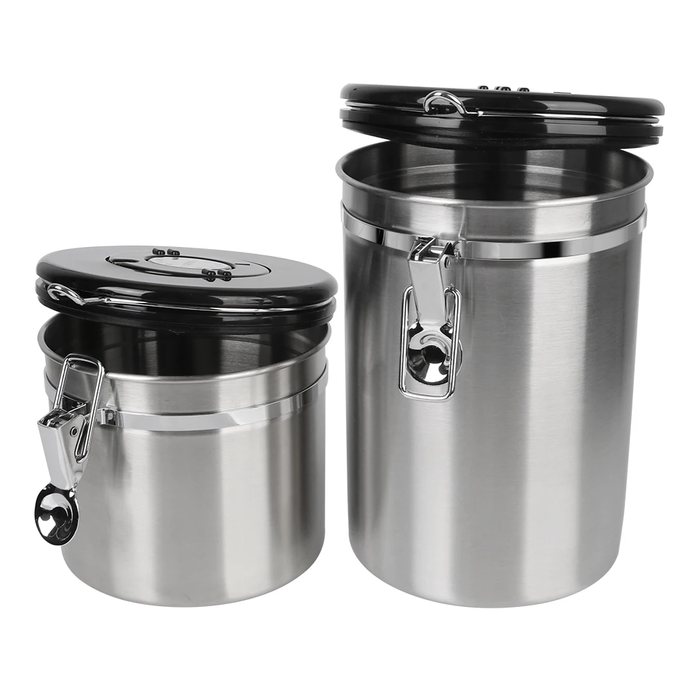 Coffee Container with co2 Valve For Coffee Beans Airtight Lid Preserves Freshness Premium Stainless Steel Storage Canister