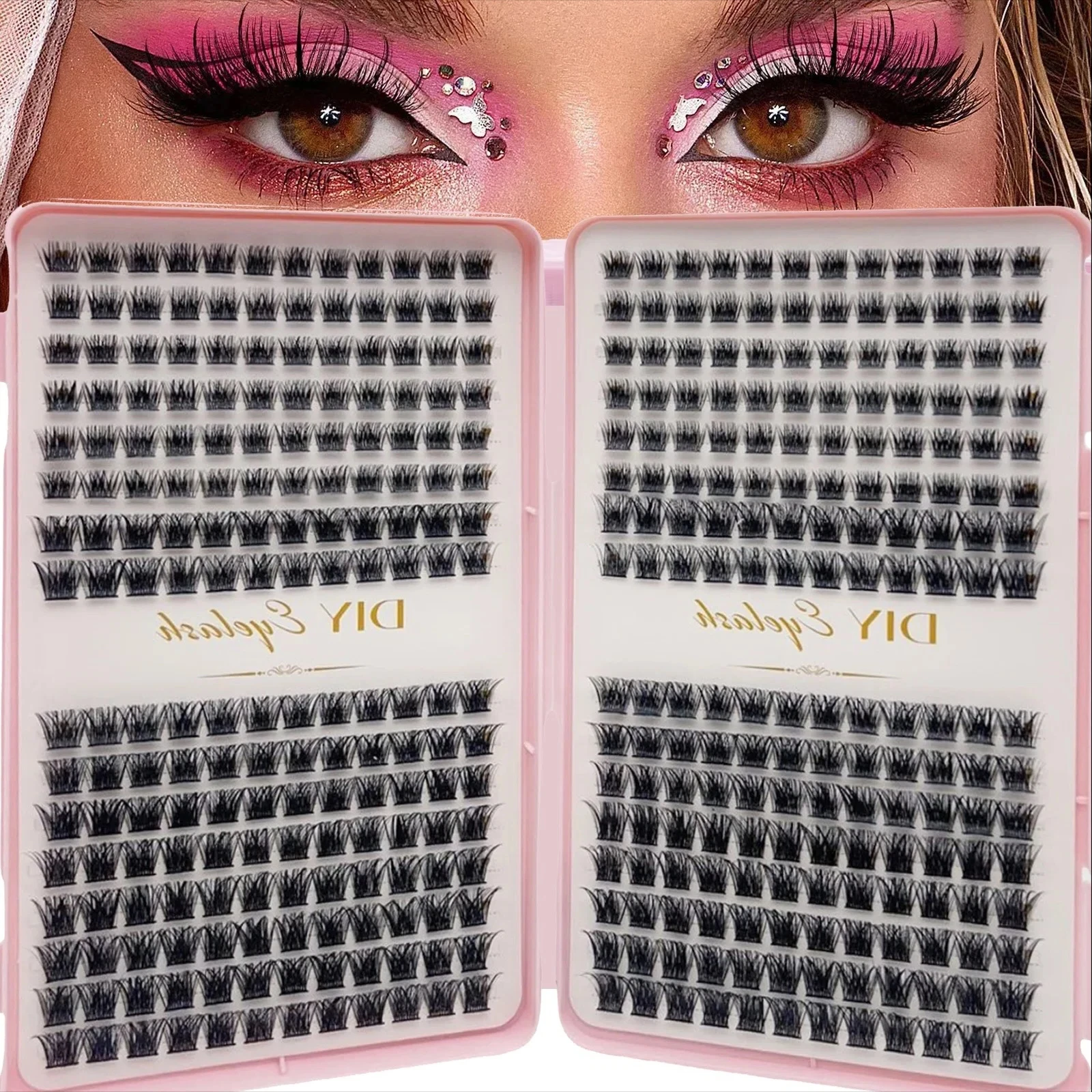 384 Stück Einzelwimpern Wimpernbuch Wimpernverlängerungen DIY Selbstklebende Falsche Wimpern für Make-up zu Hause