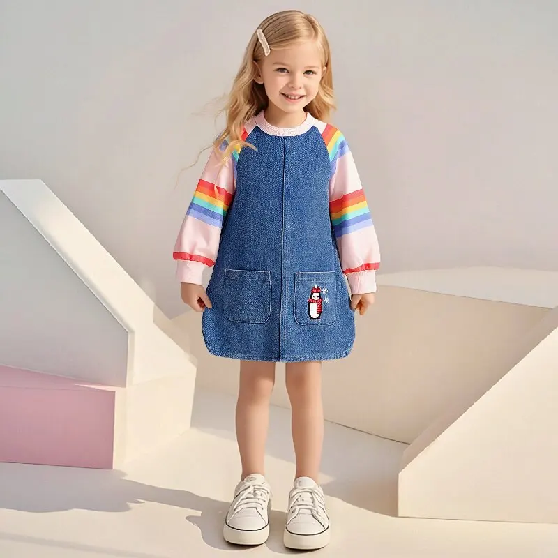 

Осенние детские костюмы Little maven, рождественское джинсовое платье для маленьких девочек, платье принцессы с рисунком снежного человека для девочек, Vestidos, подарок на день рождения