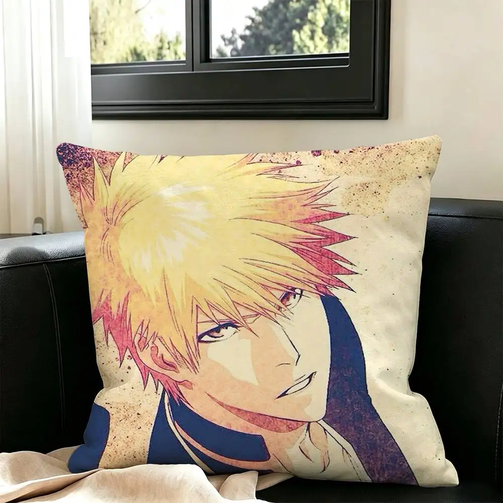 I-Ichigo Kurosaki B-Bleach  Pillow Case Square Double-Sided Sofa Cushion Cover Bedroom Bedside Pillow
