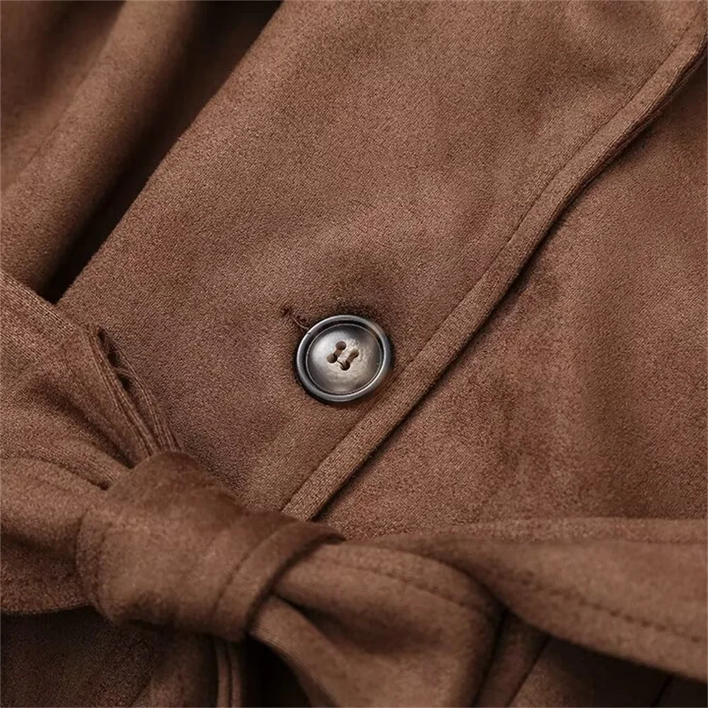 2024 Autumn New Women\'s Fashion Retro Long Sleeve Windbreaker Coat Loose Long Style Temperament Strap Over Knee Coat