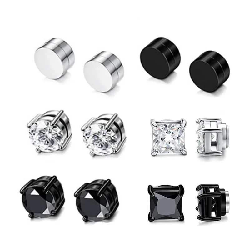 2pcs 6mm Punk Mens Strong Magnet Magnetic Ear Stud Non Piercing Earrings Fake Cross Earrings Gift For Boyfriend Lover Jewelry