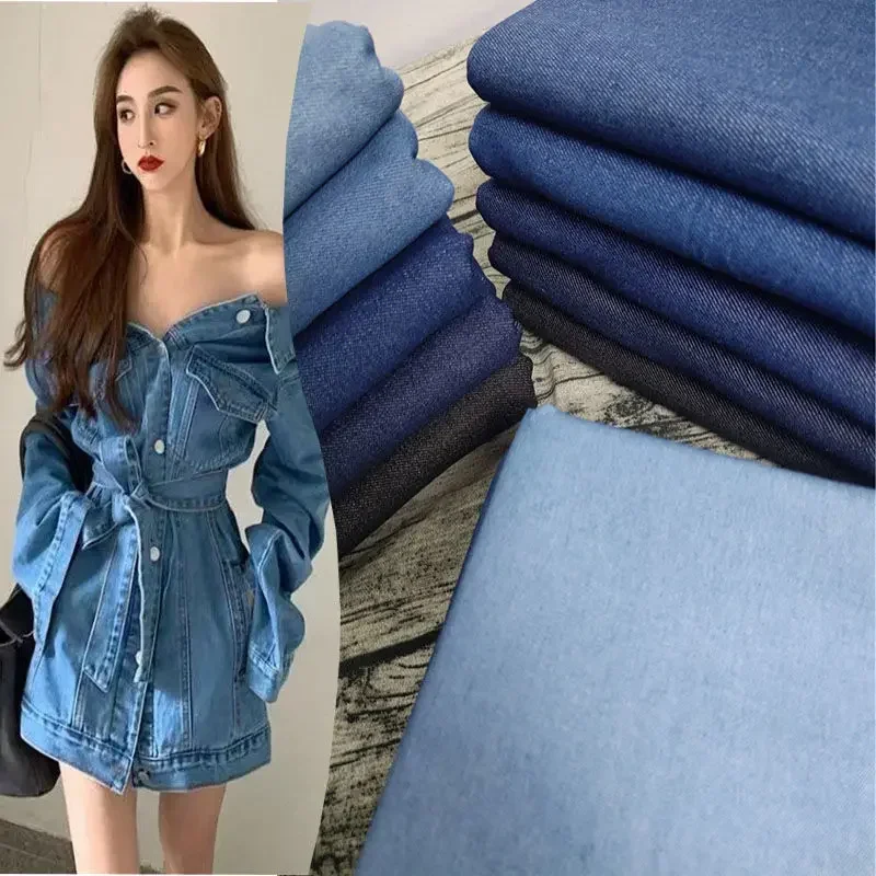 Washed Pure Cotton Denim Fabric High Quality By Meter for Skirts Clothes Sewing Plain Pants Jeans Textile Comfortable Breathable
