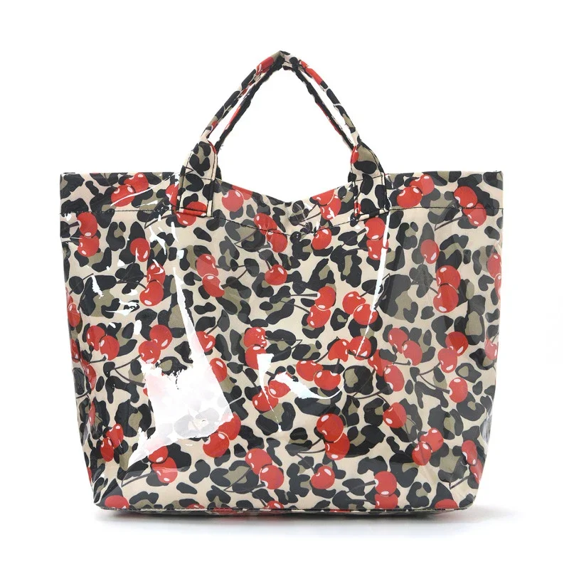 Bow Cherry PVC Transparente Glänzende Große Tragetasche, Wasserdichte Glänzende Outdoor-Handtasche für Damen, Leichte Einkaufstasche – Detail 10