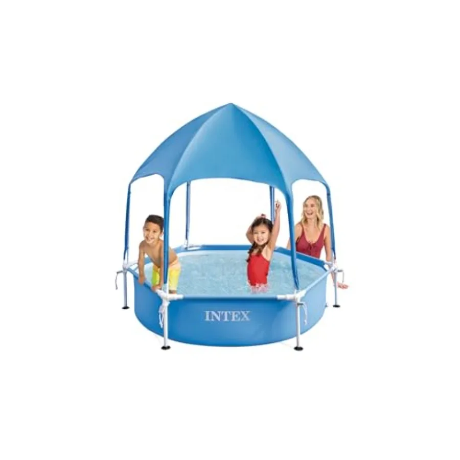 

Above Ground Swimming Pool canopy with metal frame, puncture-resistant material, gray finish, built-in sprayer and easy assembl