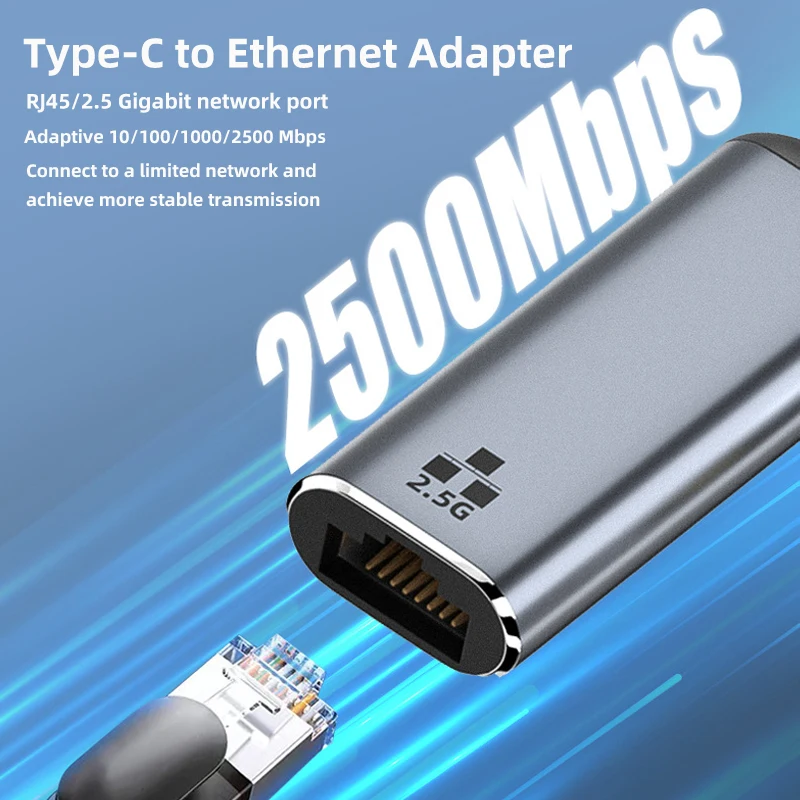 Network Card Ethernet Adapter USB Type C to RJ45 LAN 2500Mbps Mini 2.5Gbps Ethernet Converter for MacBook iPad Pro Phone Tablet