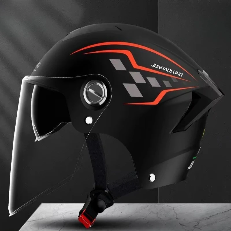 Three-quarters Motorcycle Helmet Double Lens Retro Vintage Half Helmet All Season Men Women Electric Bike Safety Protector