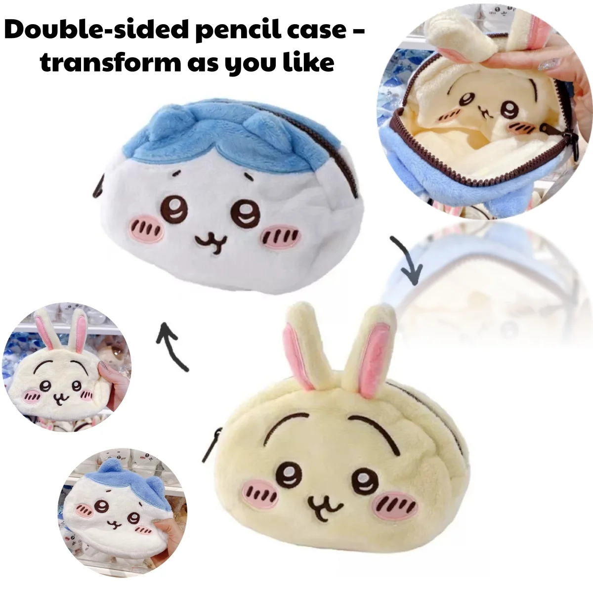 Cute Hachiware Usagi Double Sided Plush Pencil Case High Appearance Ins Style Large Capacity Girls Pencil Box for Students