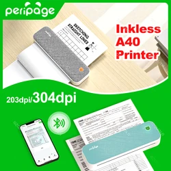 304DPI Peripage Thermal Printer A40 203dpi Tattoo Transfer Paper Inkless Min Portable A4  Label Maker For Mobile Document Print