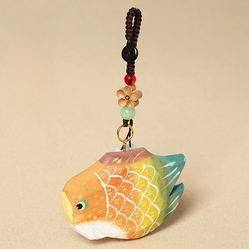 Creative Hand Carved Wooden Koi Fish Keychain Cartoon Animal Bag Pendant Wood Fish Miniatures Charm Gift For Friends Home Decor
