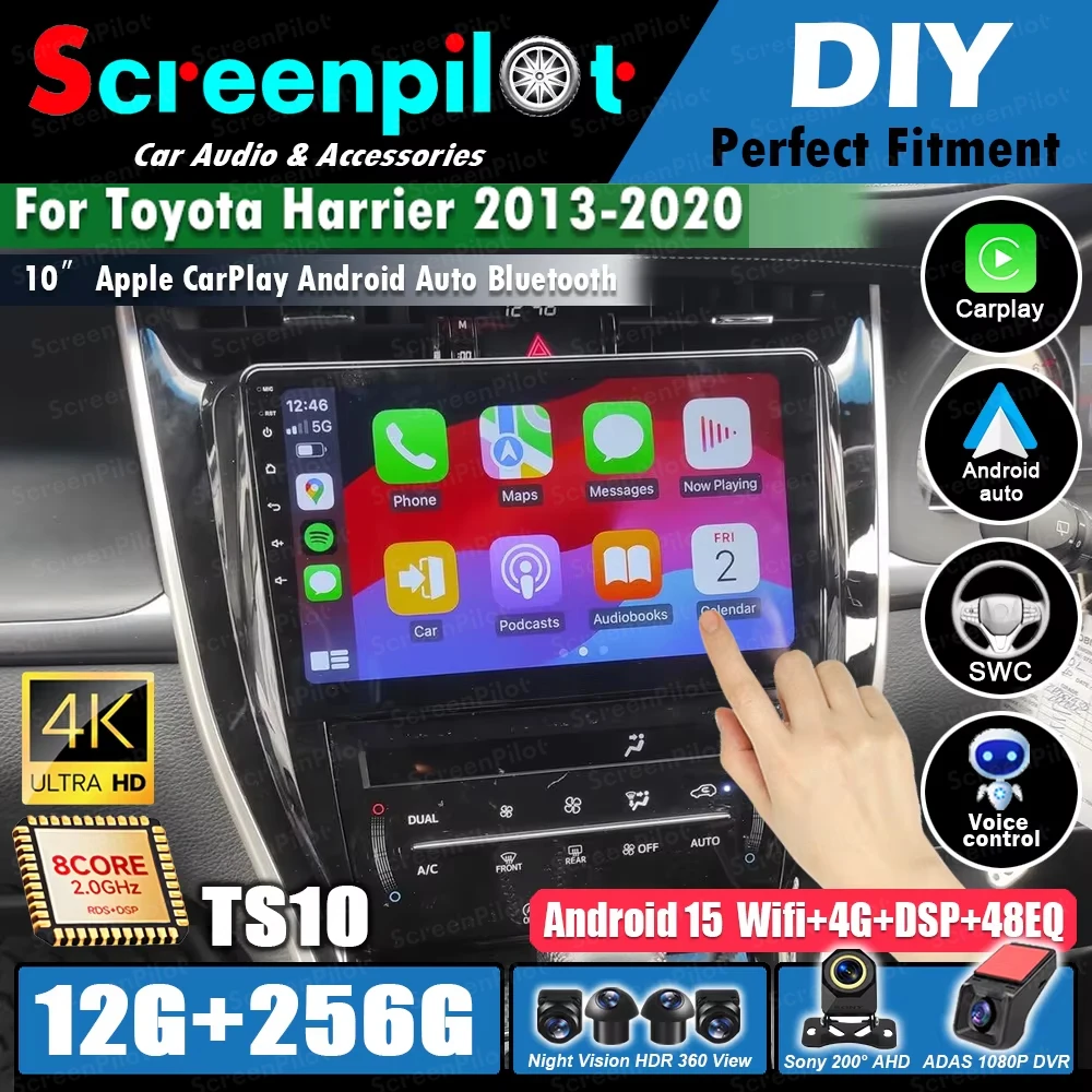 Radio Android 16 para coche Toyota Harrier 2013-2020, estéreo multimedia, reproductor de vídeo WIFI, navegación GPS, 8 núcleos, sin 2din