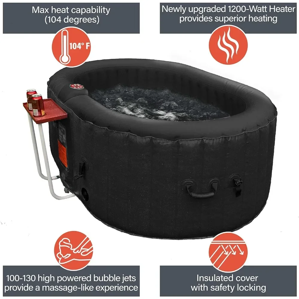 Inflatable Hot Tub Spa, Personal High Powered Jetted Bubble, with Drink Tray, 3 Filter Cartridges, 145 Gallon Hot Water Bathtub