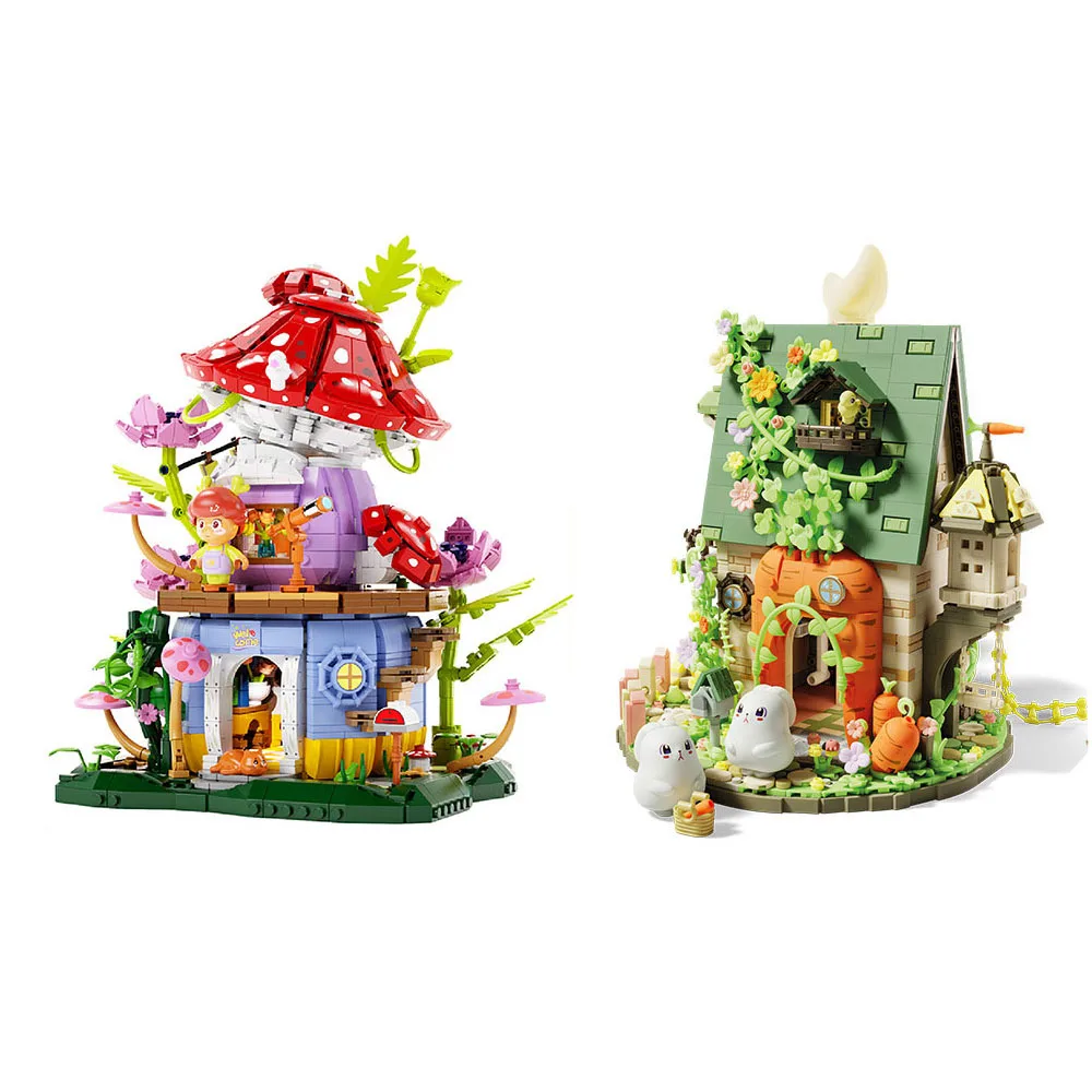 Loz Mini Diamond Building Block Creative Fairy Tale Street View Brick Mushroom House Carrot Rabbit Figures Toys For Kids Gifts