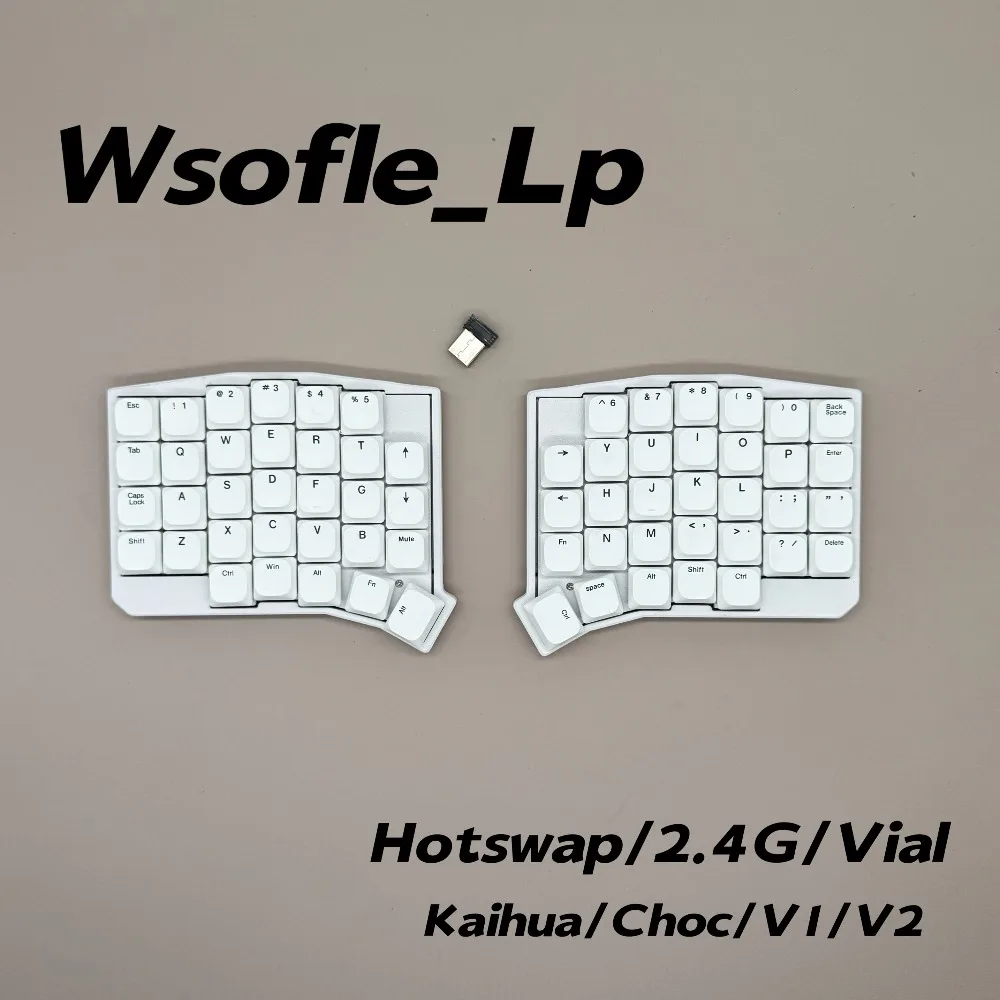 WSOFLE Low Profile Wireless Split Mechanical Keyboard 2.4G Ergonomic Hot Swappable VIAL Programmable Keyboard