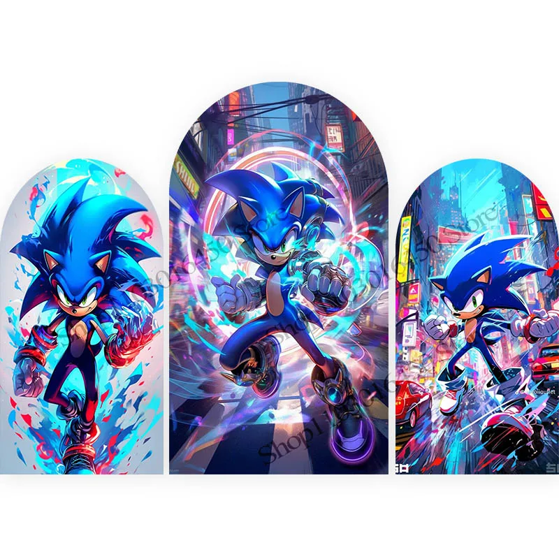 

The Blue Sonics Arch Backdrop Birthday Party Decoration For Boys Doublesides Photography Background Polyester Studio Props