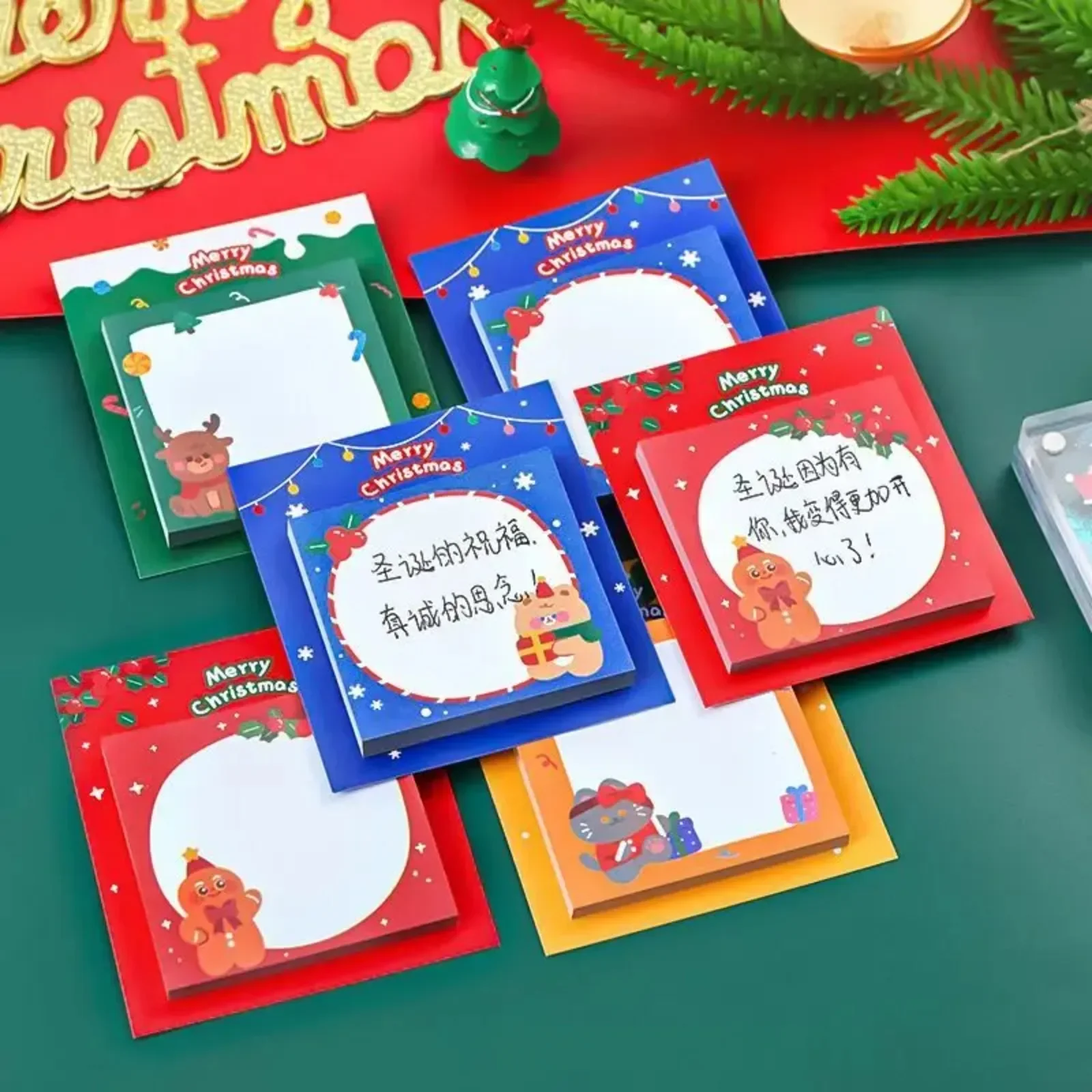 4 Pcs Adhesive Kawaii Christmas Sticky Notes Notepad Memo Pad Stationery Sticker