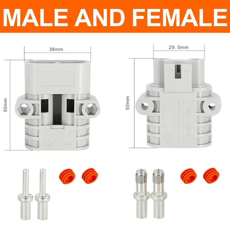 

5/20/100Sets Anderson Style 50A Parking Air Conditioner Male And Female Butt Plug Connector 24v/12v Electric High Current Socket