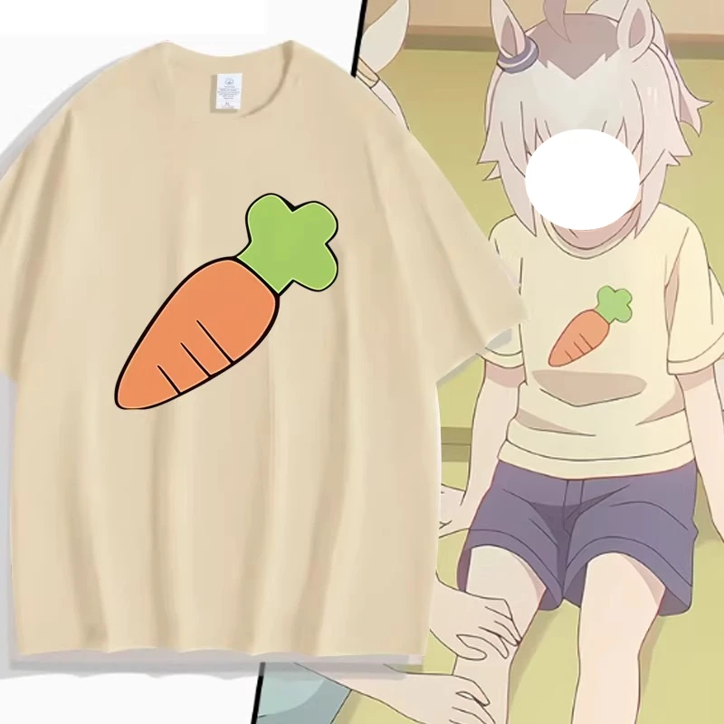 

Game Oguri Cap Cosplay Costume Short-Sleeve T-Shirt with Carrot Print Cartoon Top for Women Men Summer Outfits Clothes