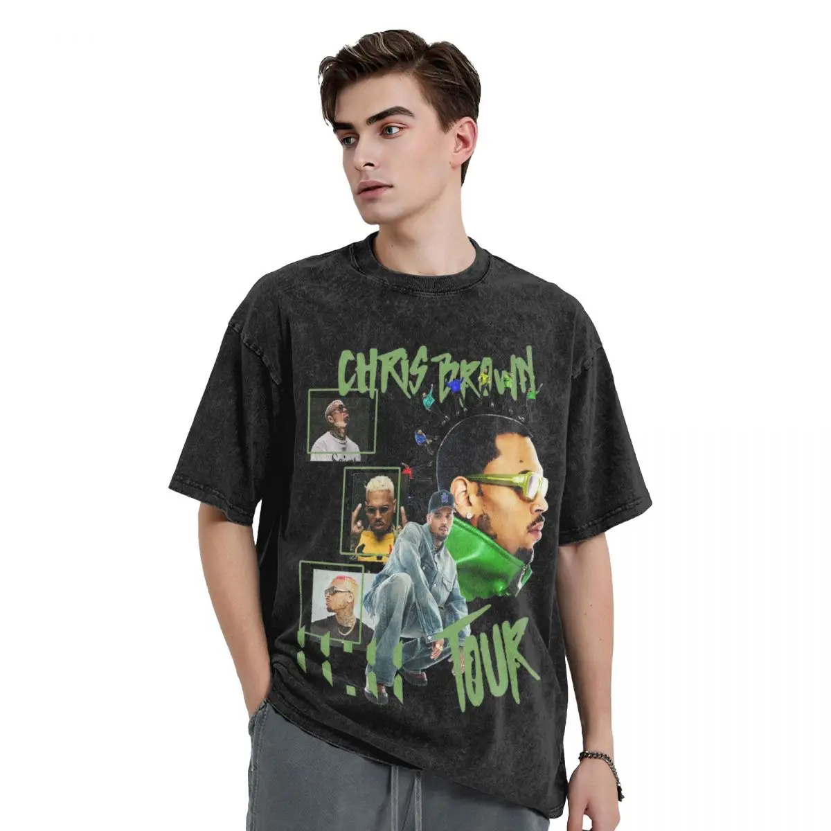 Chris Brown Breezy Album Washed T Shirt Man Music Rapper Y2K Casual T Shirts Summer O Neck Hip Hop Tees Loose Oversized Clothing