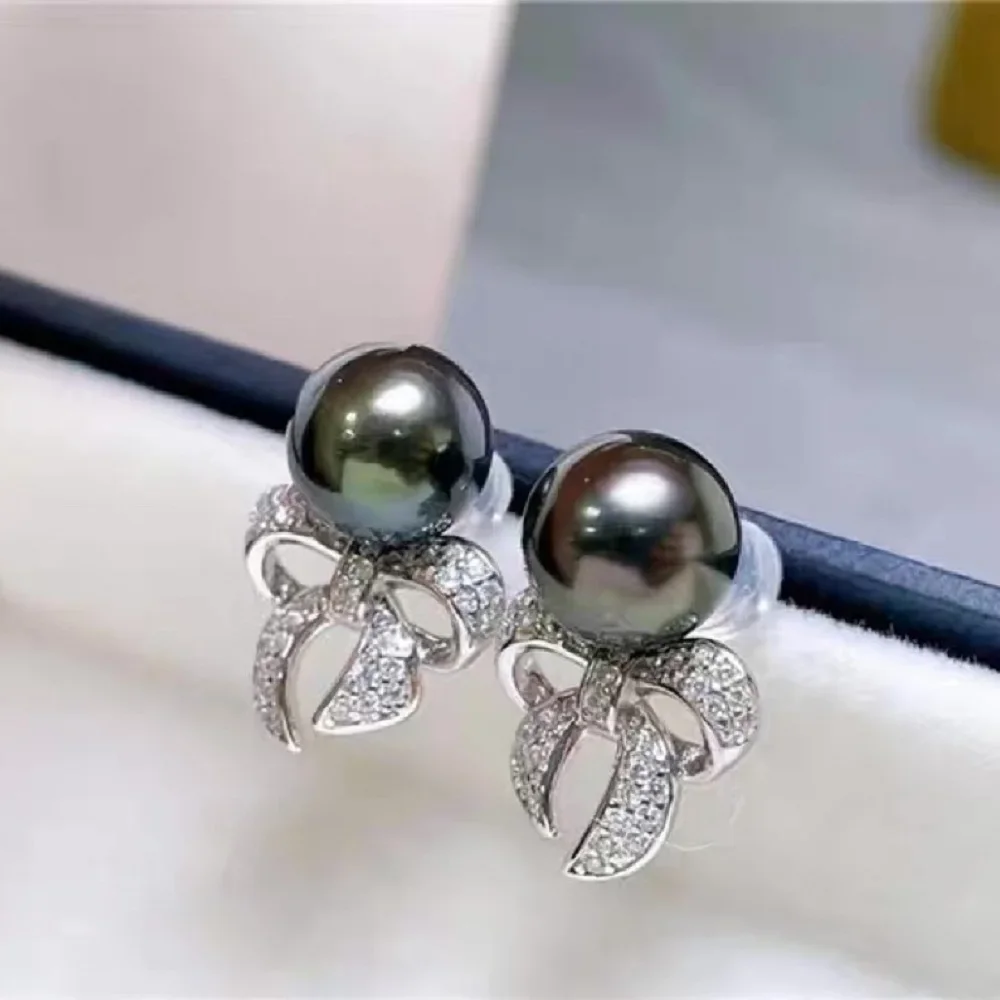 

Мини-серьги AAAA9-10 мм 10-11 мм с натуральным черным жемчугом Таити, циркон в форме 925s