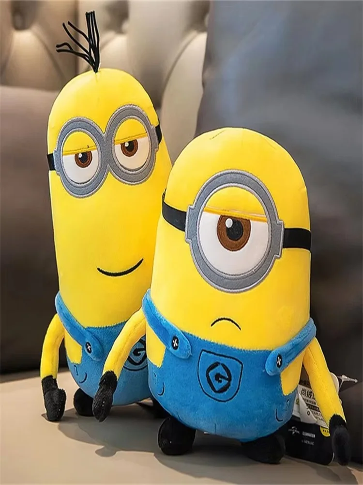 Minions fofos personagens do filme brinquedos de pelúcia amarelos bob stuart em jeans bonecas macias