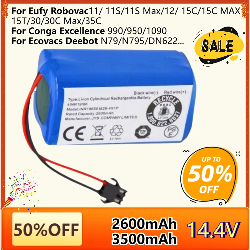 

2600mAh-3500mAh Robot Battery for Eufy RoboVac 11 11S Plus 12 30 30C Max 15C MAX G10 Hybrid G20 G35 G30 G40 Vacuum Cleaner