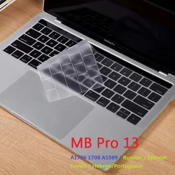 Silicon Skin for Macbook Pro 13 A1706 A1708 A1989 2016-2019 EU US Russian Spanish French Arabic Portuguese Hebrew Keyboard Cover