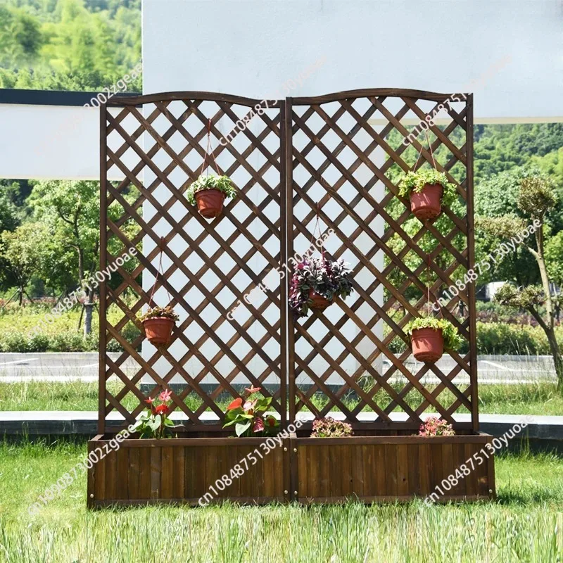 Balcony decorative screen grid climbing vine flower pot frame preservative wood fence courtyard partition flow