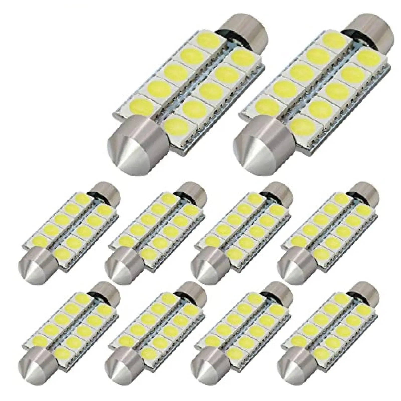 

10PCS C5w 44mm(1.73”) LED Bulb 5050 10-SMD Chipsets WHITE Festoon Interior Dome Map Trunk Cargo LED Bulbs 578 211-2 212-2 579 21