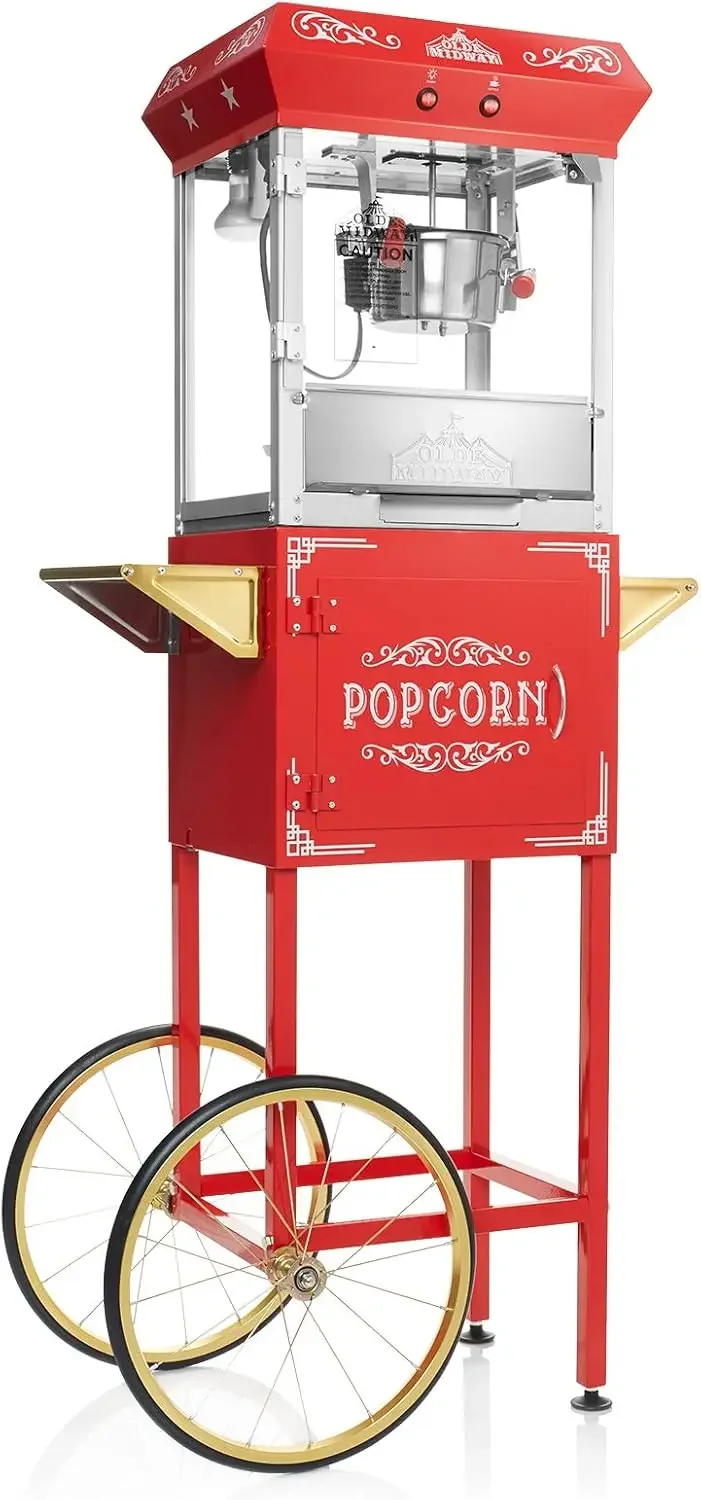 Midway Vintage Style Popcorn Machine Maker Popper with Cart and 6-Ounce Kettle - Red