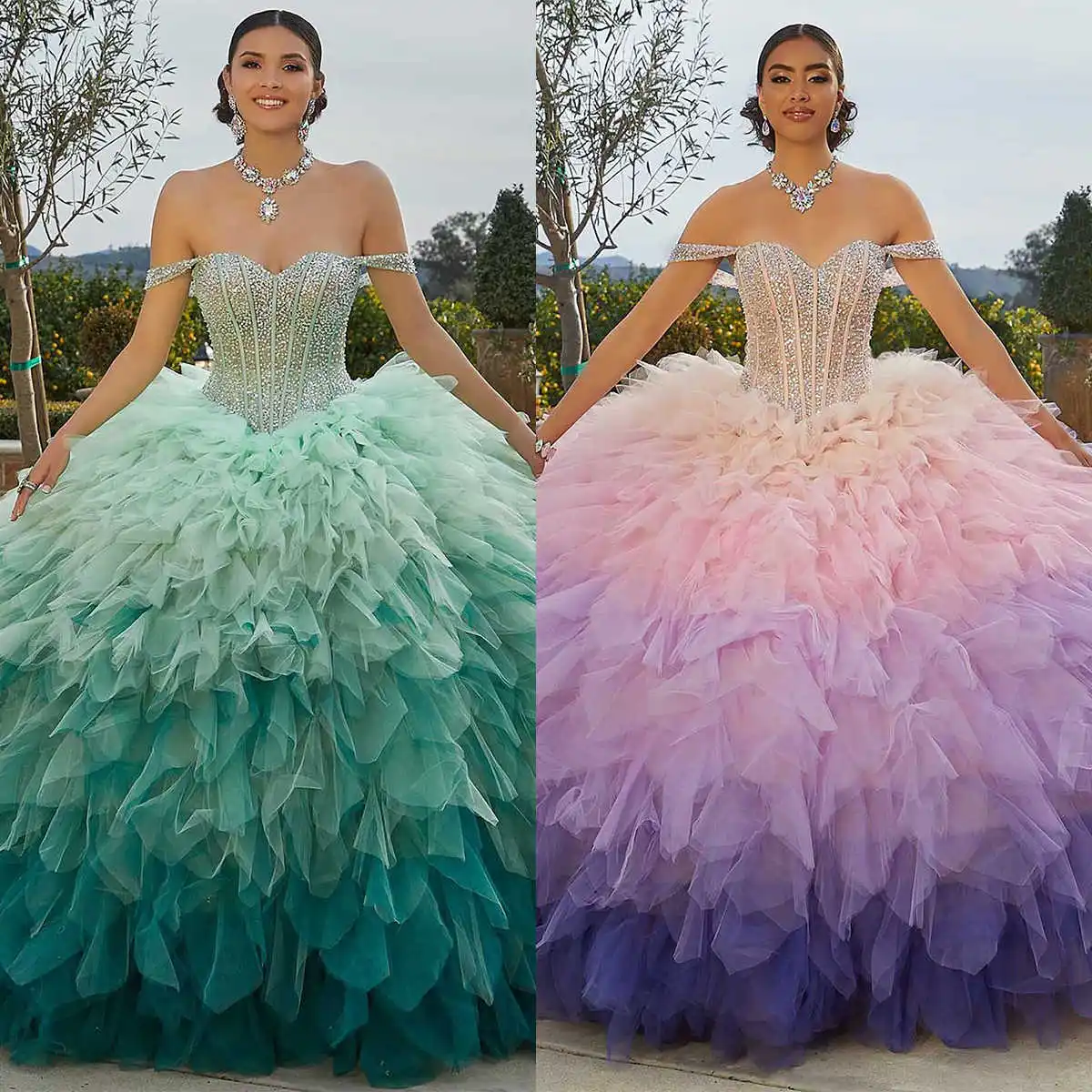 

Ball Gown Evening Dresses Sequins Sweetheart Pleat Tiered Colorful Sweep Train Gorgeous Prom Dress Vestido De Noite Customized