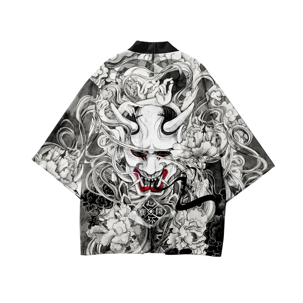 

2022 Samurai Japanese Style Loose Haori Kimono Men Women Demon Print Cardigan Traditional Harajuku Asian Clothing