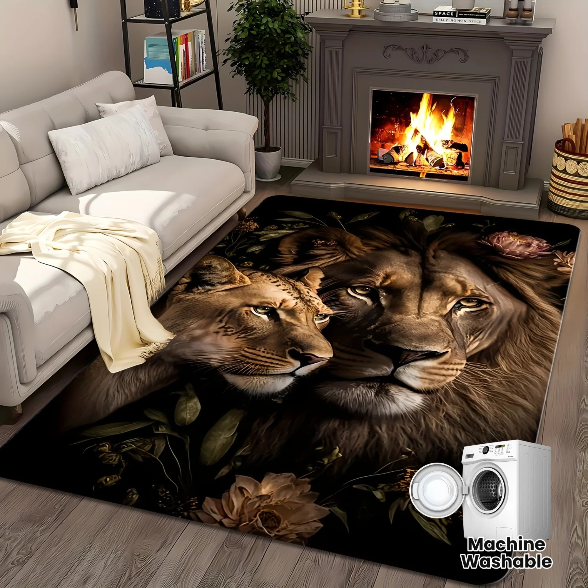 Majestic Lion Creative Area Rug - Artistic Animal Pattern Floor Mat for Living Room, Bedroom, Home Office, Non-Slip Carpet