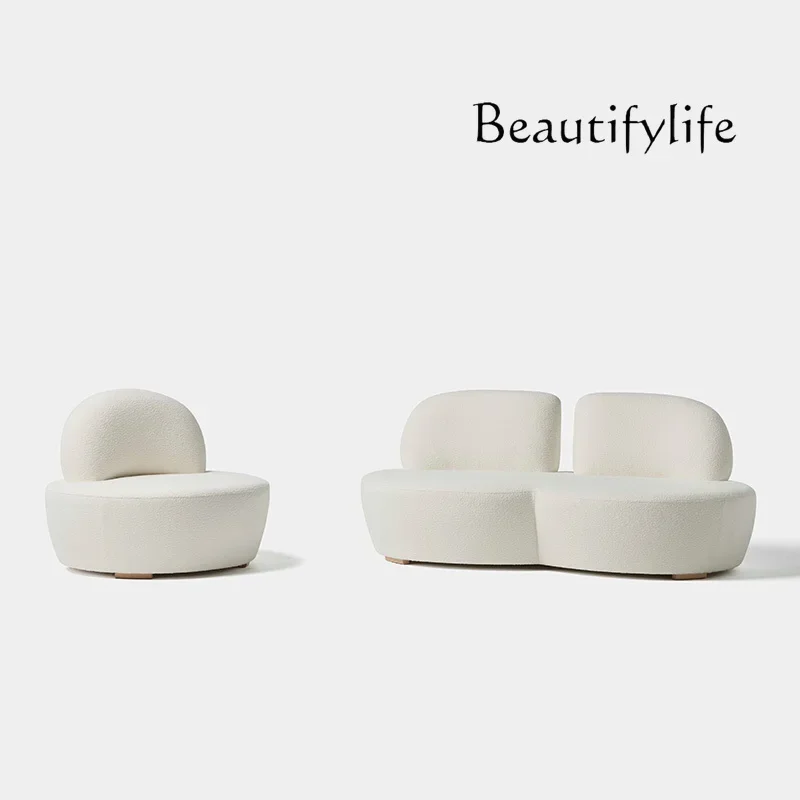 

Nordic simple cream style lamb wool sofa curved cloud soft cute small sofa designer small apartment