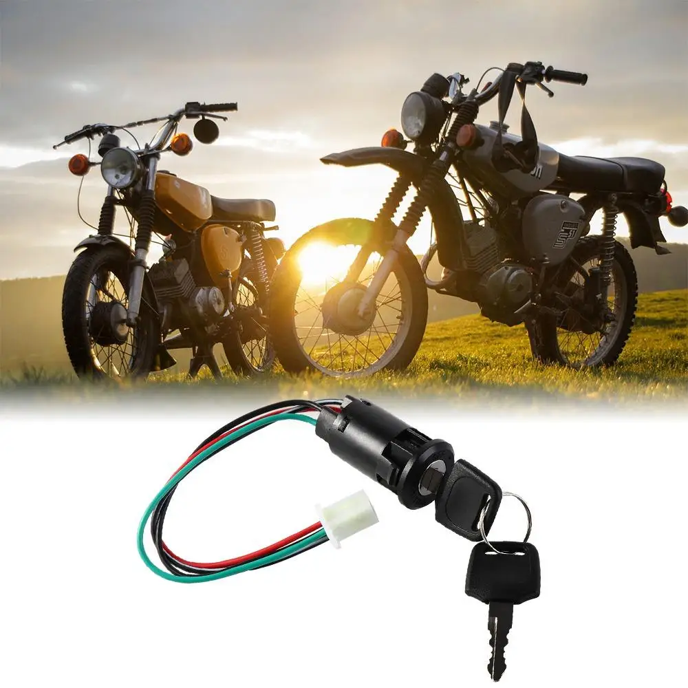 Male Plugs Motorcycle Ignition Switch ON/OFF Wires Power Lock ATV Ignition Key Switch Electric Scooter 2 Keys
