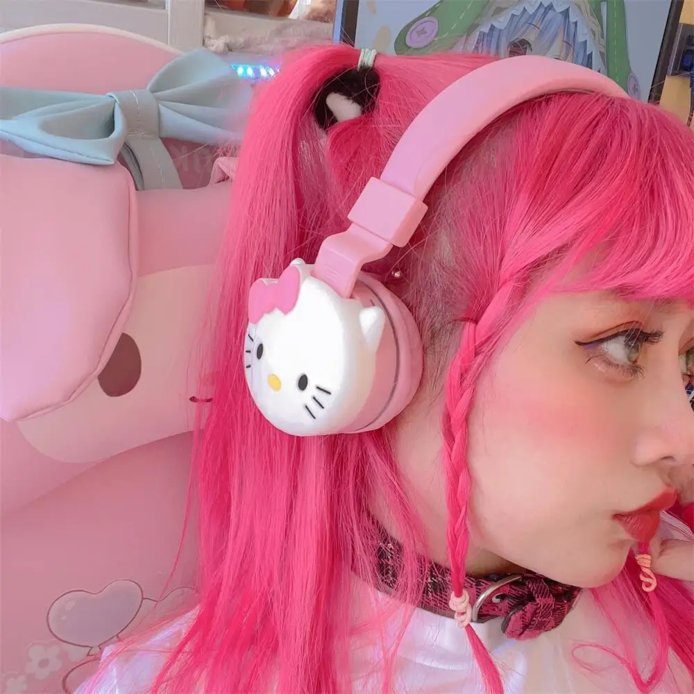 Hello Kitty Cute Bluetooth Headphone Wireless Headsets Anime Cartoon Stereo Headset Earphone With Mic Fashion Hottie Toy Gifts