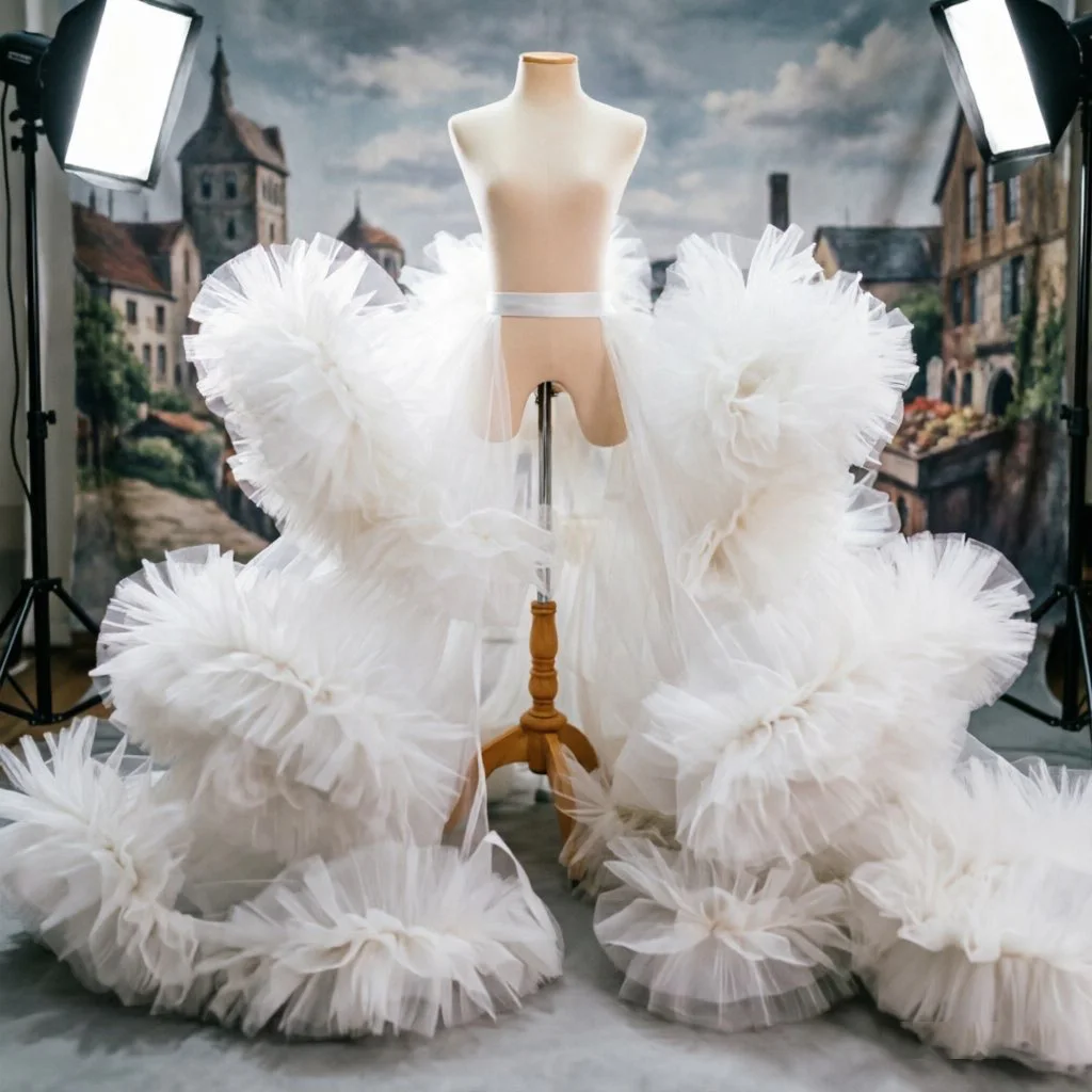 

Длинная пышная асимметричная юбка-макси из сетки с оборками, белая, для женщин, для свадьбы