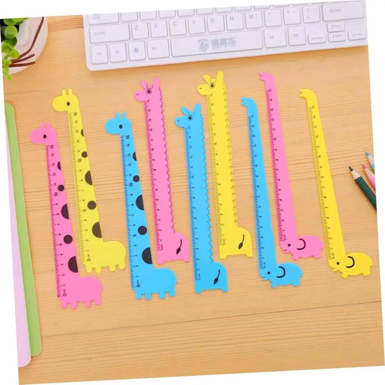 12 pcs Wholesale 15CM Plastic Cartoon Giraffe Ruler Boys and Girls Stationery Set