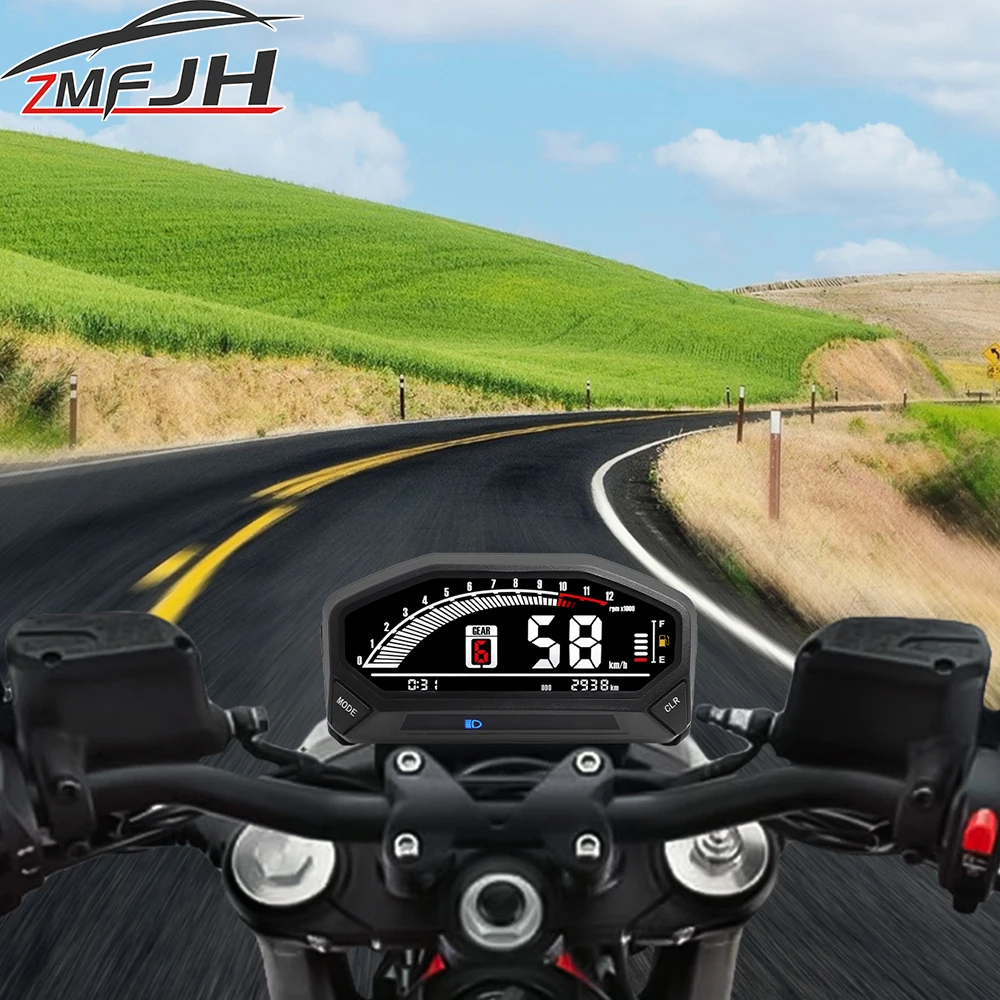 

Digital Motorcycle Speedometer Speed Meter Tachometer RPM Gauge Fuel Gauge Odometer LCD Display Dashboard Panel Universal