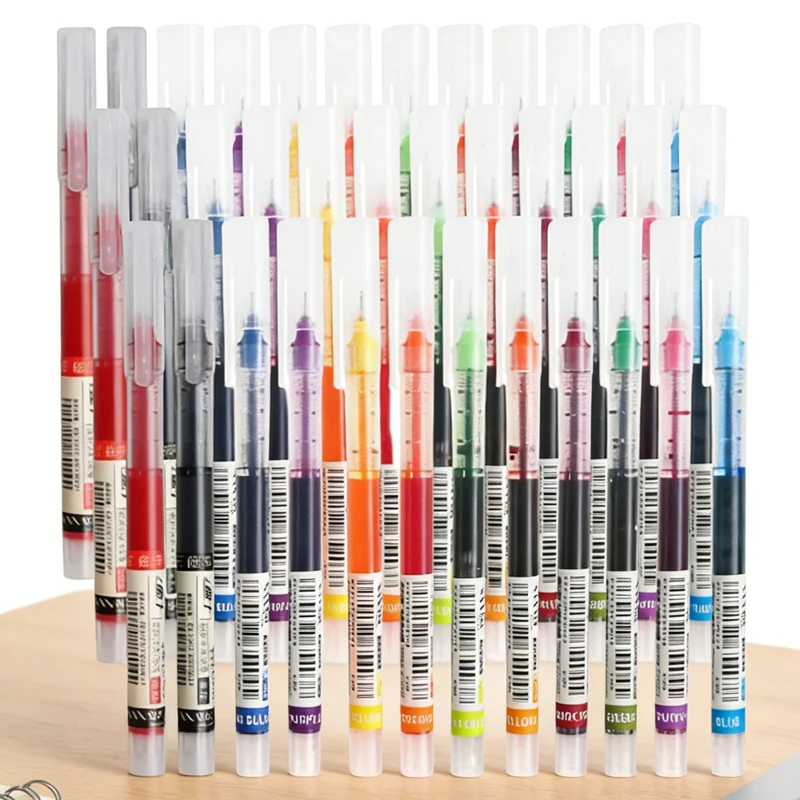 10-100 Pcs 12 Colors Pens Straight Liquid Ball Pen Signature Gel Pen Set 0.5mm Black Blue Ink School Office Supplies Stationary