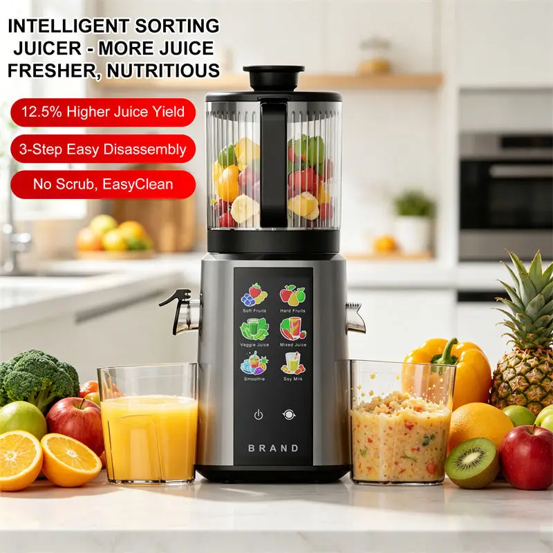 Pulp-Juice Separating Slow Masticating Juicer, Household Automatic Large-Caliber Cold Press for Fresh NFC Juice