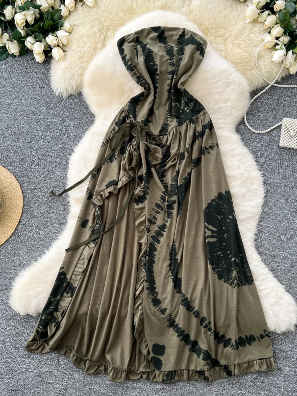 Vaion Vibes imprimé fleuri Maxi Dr jupe trapèze taille haute pour femme Design fendu Svel coréen Sle banlieue Dr