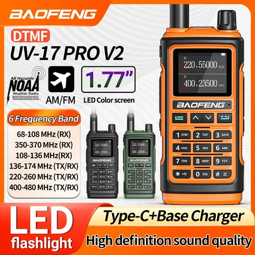 BaoFeng UV-17M 워키토키 멀티 밴드 무선 복사 주파수, 999CH NOAA 핸드헬드 C 타입 장거리 양방향 햄 라디오 UV-5R K5
