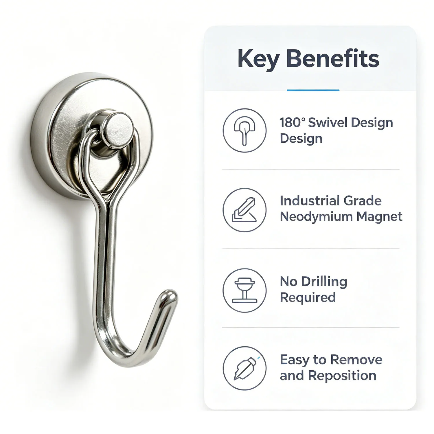 Strong Neodymium Magnets Hooks Multi-Purpose Heavy Duty Magnetic Hook Key Holder Hanger Home Organization And Storage For Home