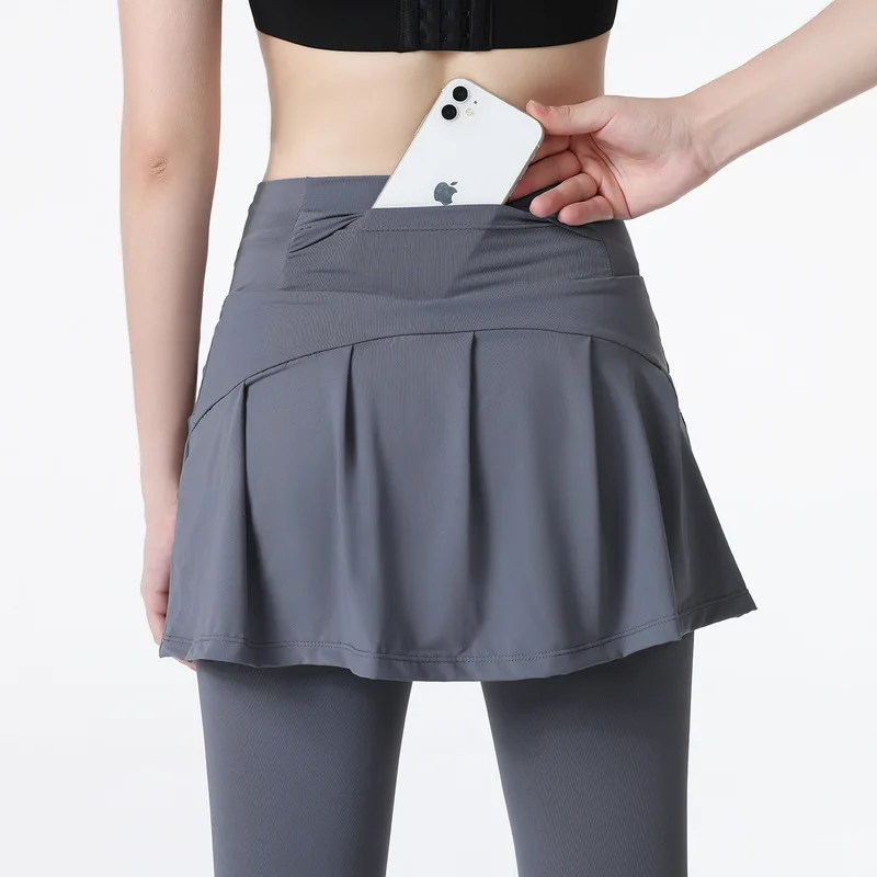 Large Size Fake Two Piece Sports Leggings Women'S High Waist Running Fitness Leggings Gym Running Yoga Tights