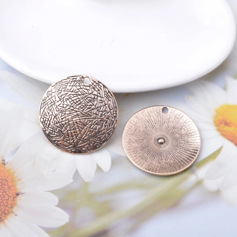 10 Stück Vintage-Stil Antik-Silberfarbene Runde Anhänger Metallanhänger DIY Herstellung von Ohrringen Damenschmuck – Detail 4
