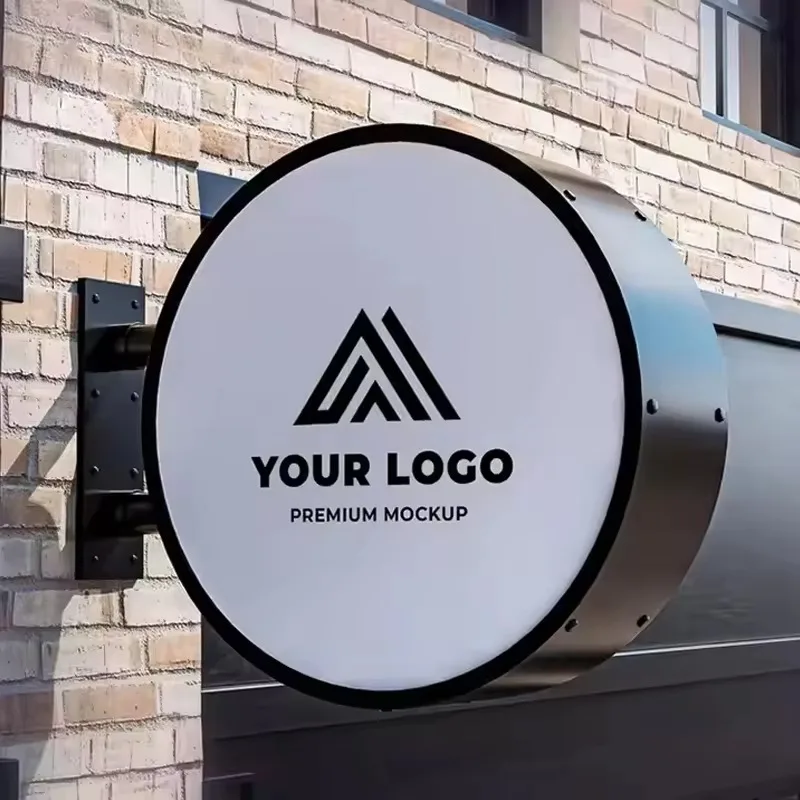 Outdoor commercial shop sign light round LED advertising light box wall side mounted signboard