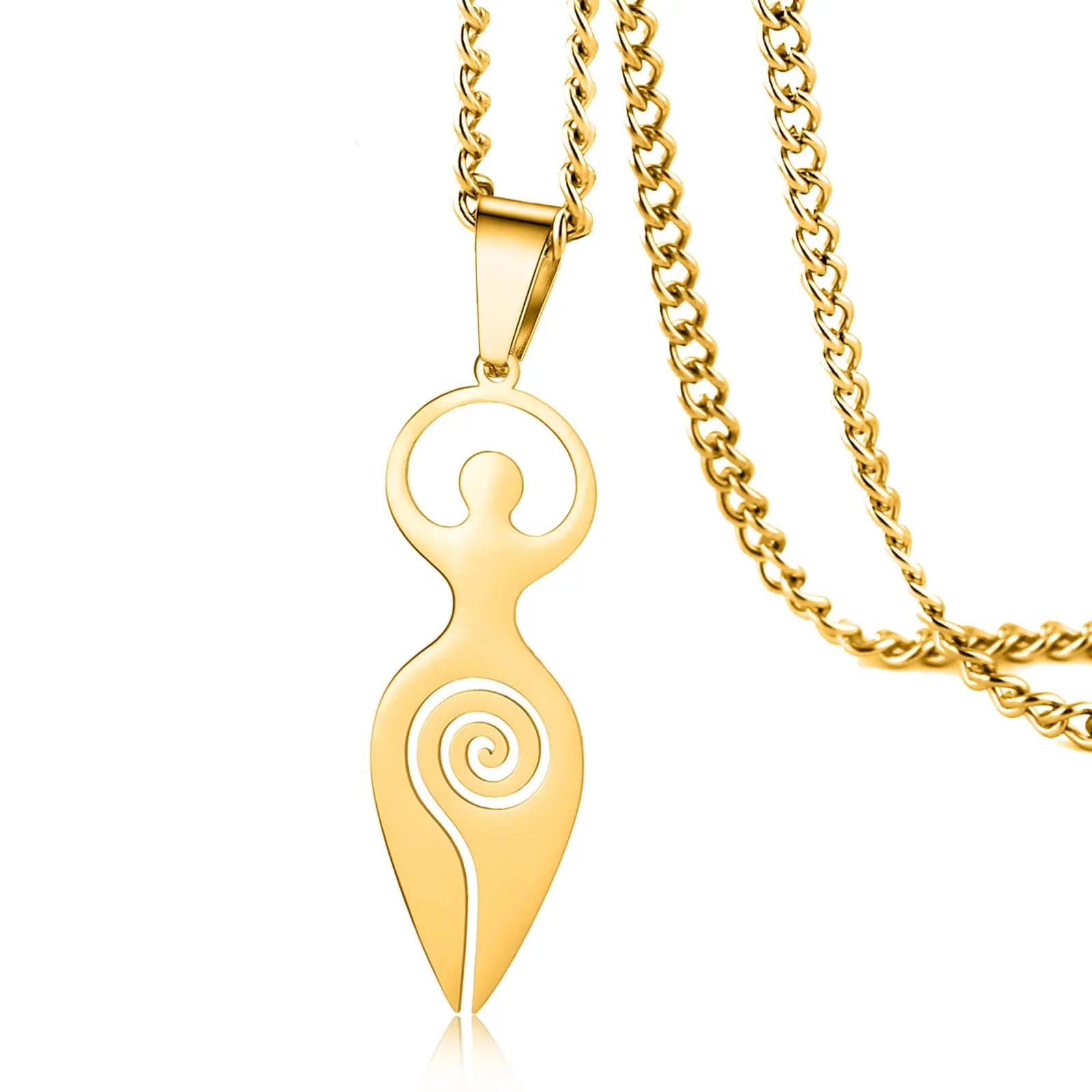 VASSAGO Wicca Spiral Goddess Pendant Fertility Symbol Necklace Stainless Steel Pregnancy Necklace Goddess Amulet Pagan Jewelry