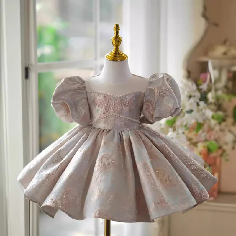 Girls' High-End Formal Dress Flower Girl Wedding Little Girl Princess Dress Children's Birthday Host Piano Performance Puffy Dre