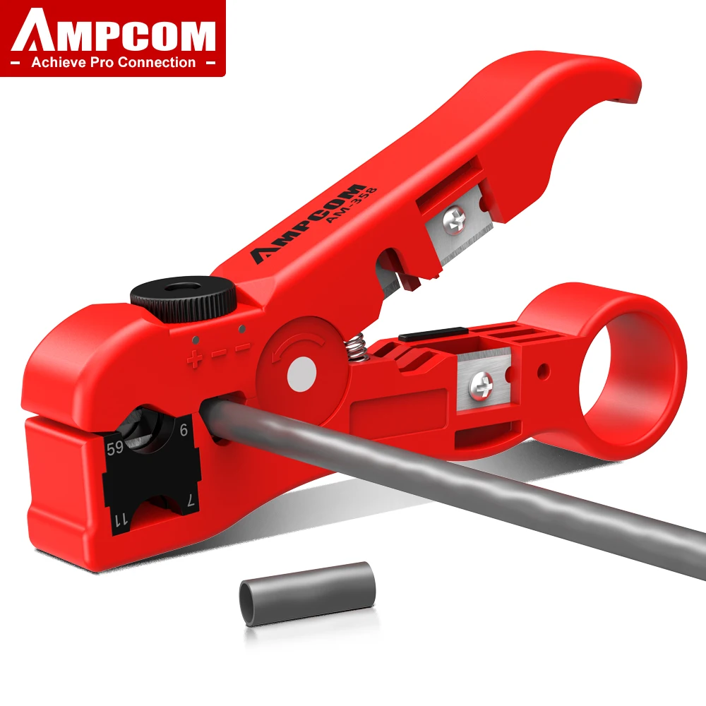 

AMPCOM Multi-Function Cable Stripper Tool for Coaxial/Round/Flat Wires, Wire Stripper & Cutter with Compression